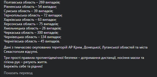 Коронавирус в Украине на 4 января. Скриншот фейсбук-страницы Степанова