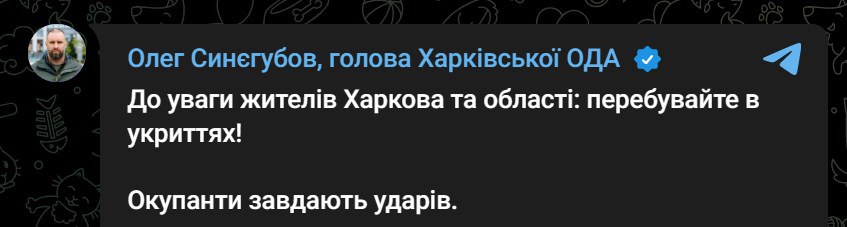 Скріншот із Телеграм Олега Синегубова