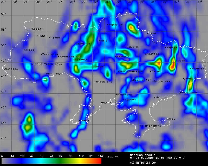 Прогноз осадков на предстоящую неделю в Украине. Фото: meteopost.com