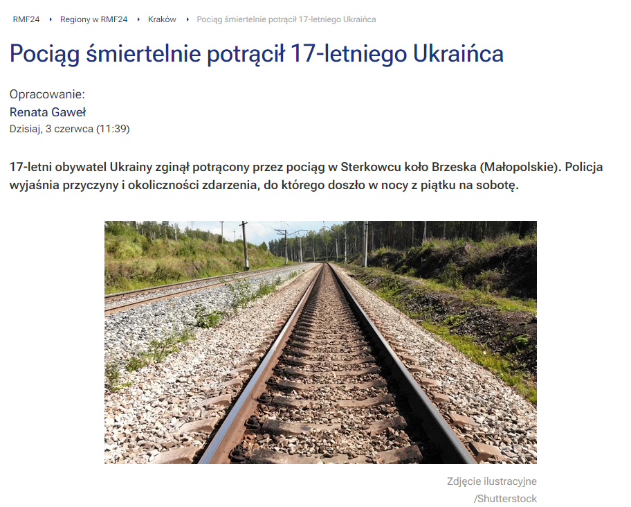 У Польщі потрапив під потяг та загинув українець