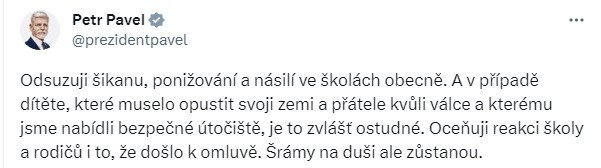 Петр Павел встретился с девочкой из Украины, которая стала жертвой буллинга