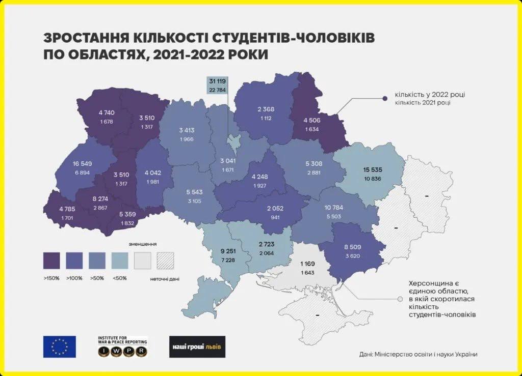 выросло количество студентов-мужчин