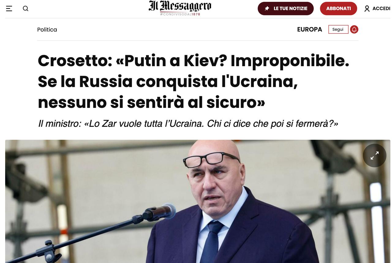 Снимок заголовка в Il Messaggero